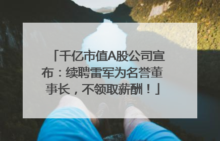 千亿市值A股公司宣布：续聘雷军为名誉董事长，不领取薪酬！