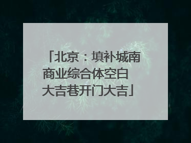 北京：填补城南商业综合体空白 大吉巷开门大吉